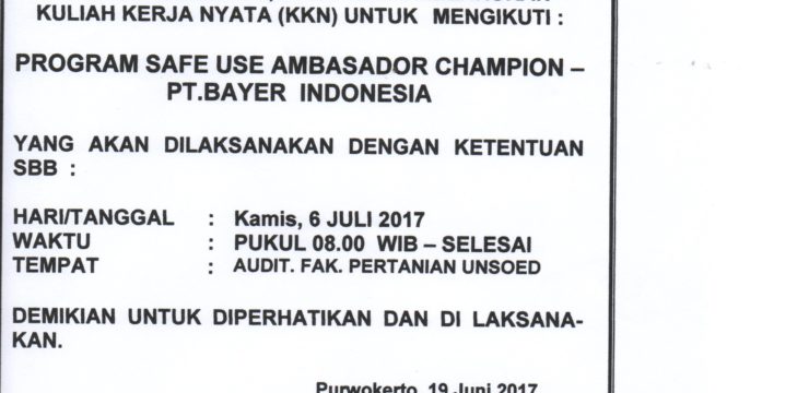 UNDANGAN SOSIALISASI PROGRAM SAFE USE AMBASADOR CHAMPION-PT.BAYER INDONESIA