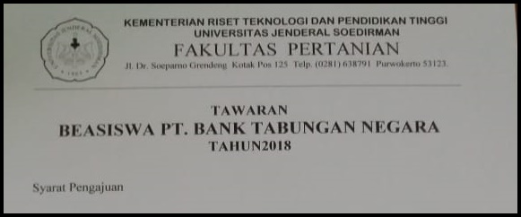 TAWARAN BEASISWA PT BANK TABUNGAN NEGARA TAHUN 2018