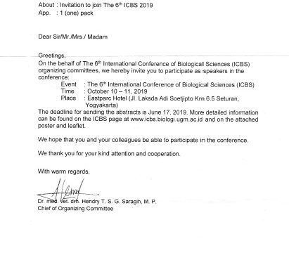 PENGUMUMAN UNDANGAN THE 6TH INTERNATIONAL CONFERENCE ON BIOLOGICAL SCIENCES (ICBS)